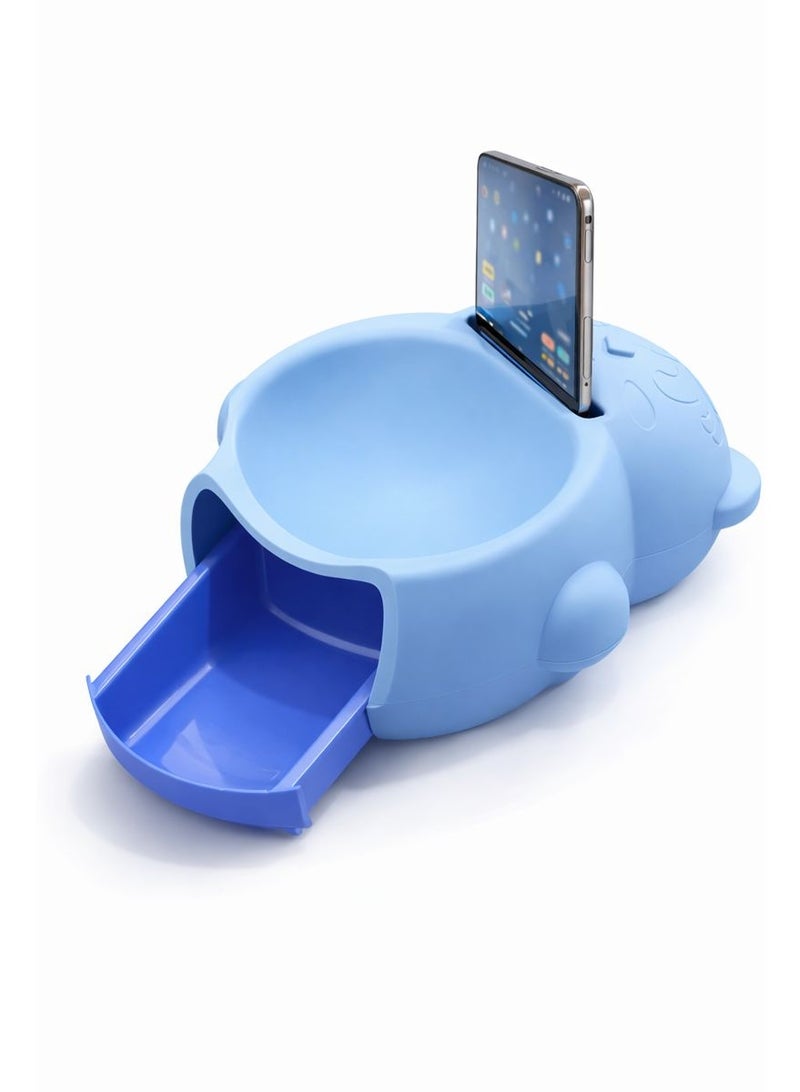 Creative Panda Nut Bowl with Phone Holder & Shell Disposal Drawer – 2-in-1 Multifunctional Snack Serving Dish & Organizer – Baby Blue - Image 1